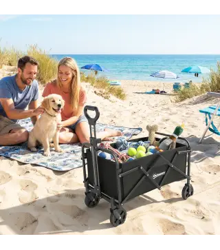 Carro de Jardín Plegable con Ruedas Mango Ajustable Carga 68 kg para Campaña Compra 81x45x89 cm Negro