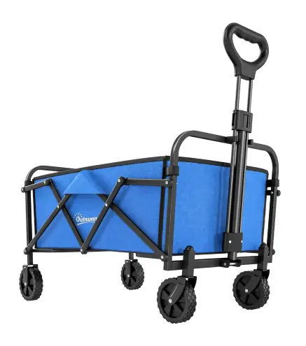 Carro de Jardín Plegable con Ruedas Mango Ajustable Carga 68 kg para Campaña Compra 81x45x89 cm Azul