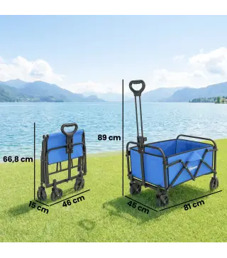 Carro de Jardín Plegable con Ruedas Mango Ajustable Carga 68 kg para Campaña Compra 81x45x89 cm Azul