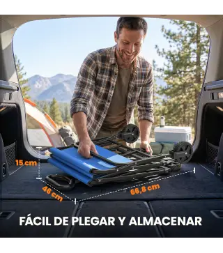 Carro de Jardín Plegable con Ruedas Mango Ajustable Carga 68 kg para Campaña Compra 81x45x89 cm Azul