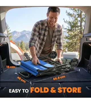 Carro de Jardín Plegable con Ruedas Mango Ajustable Carga 68 kg para Campaña Compra 81x45x89 cm Azul