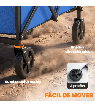 Carro de Jardín Plegable con Ruedas Mango Ajustable Carga 68 kg para Campaña Compra 81x45x89 cm Azul