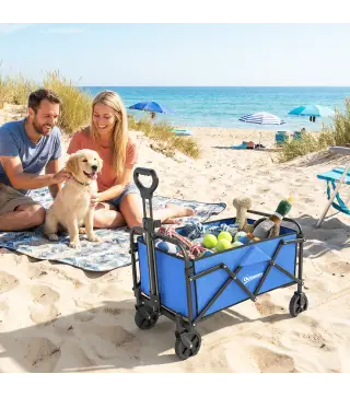 Carro de Jardín Plegable con Ruedas Mango Ajustable Carga 68 kg para Campaña Compra 81x45x89 cm Azul