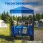 Carro de Jardín Plegable con Ruedas Grandes Bloqueables Barra Ajustable Portavasos para Campaña 125x59x133 cm Azul