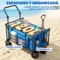 Carro de Jardín Plegable con Ruedas Grandes Bloqueables Barra Ajustable Portavasos para Campaña 125x59x133 cm Azul