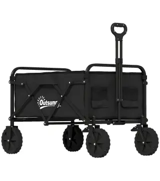 Carro de Jardín Plegable con Ruedas Bloqueables Mango Ajustable Portavasos Carga 80 kg para Campaña 85x50x99 cm Negro