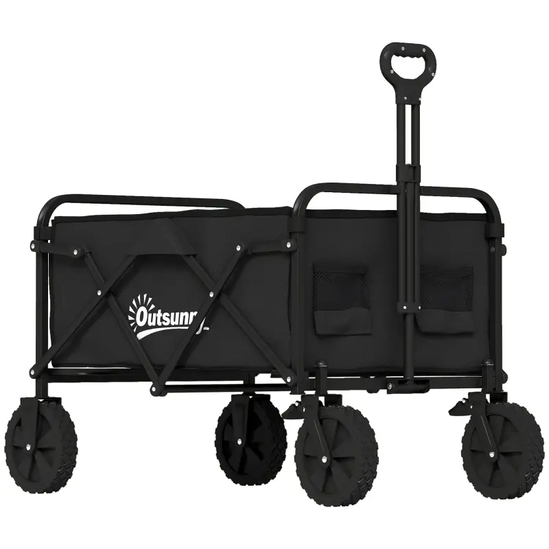 Carro de Jardín Plegable con Ruedas Bloqueables Mango Ajustable Portavasos Carga 80 kg para Campaña 85x50x99 cm Negro