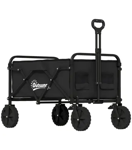 Carro de Jardín Plegable con Ruedas Bloqueables Mango Ajustable Portavasos Carga 80 kg para Campaña 85x50x99 cm Negro