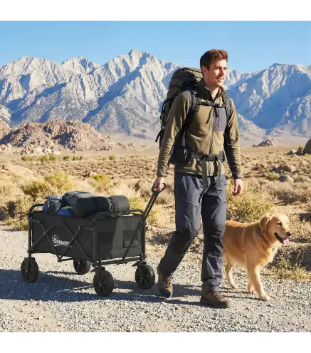 Carro de Jardín Plegable con Ruedas Bloqueables Mango Ajustable Portavasos Carga 80 kg para Campaña 85x50x99 cm Negro