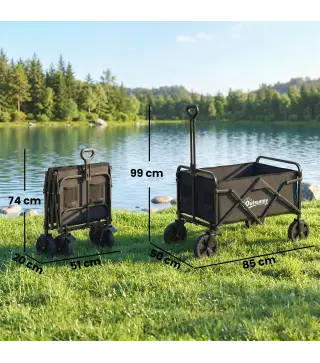 Carro de Jardín Plegable con Ruedas Bloqueables Mango Ajustable Portavasos Carga 80 kg para Campaña 85x50x99 cm Negro