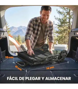 Carro de Jardín Plegable con Ruedas Bloqueables Mango Ajustable Portavasos Carga 80 kg para Campaña 85x50x99 cm Negro