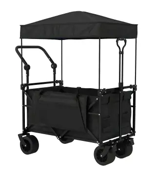 Carro de Jardín Plegable con Ruedas Grandes Bloqueables Barra Ajustable Portavasos para Campaña 125x59x133 cm Negro