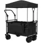 Carro de Jardín Plegable con Ruedas Grandes Bloqueables Barra Ajustable Portavasos para Campaña 125x59x133 cm Negro