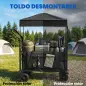 Carro de Jardín Plegable con Ruedas Grandes Bloqueables Barra Ajustable Portavasos para Campaña 125x59x133 cm Negro