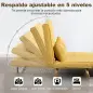 Sofá Cama de 2 Plazas Plegable Sofá Cama Tapizado en Lino con Respaldo Ajustable 5 Posiciones 2 Almohadas Amarillo