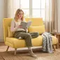 Sofá Cama de 2 Plazas Plegable Sofá Cama Tapizado en Lino con Respaldo Ajustable 5 Posiciones 2 Almohadas Amarillo