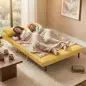 Sofá Cama de 2 Plazas Plegable Sofá Cama Tapizado en Lino con Respaldo Ajustable 5 Posiciones 2 Almohadas Amarillo