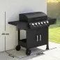 Barbacoa de Gas con 6 Quemadores 15 kW Termómetro Parrilla Mesas Laterales Armario y Ruedas 135x51x101 cm Negro