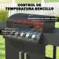Barbacoa de Gas con 6 Quemadores 15 kW Termómetro Parrilla Mesas Laterales Armario y Ruedas 135x51x101 cm Negro