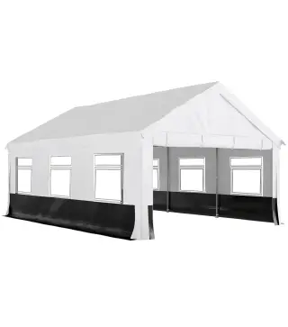 Carpa para Fiestas 4x6 m Carpa de Jardín con Paredes Extraíbles 2 Puertas y Ventanas UPF30+ para Boda Gris y Blanco