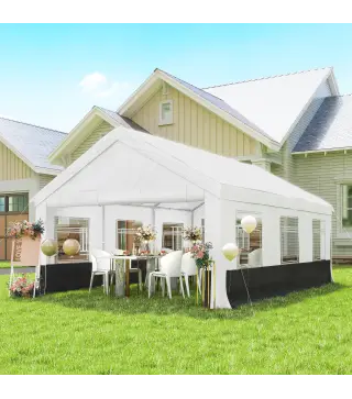 Carpa para Fiestas 4x6 m Carpa de Jardín con Paredes Extraíbles 2 Puertas y Ventanas UPF30+ para Boda Gris y Blanco
