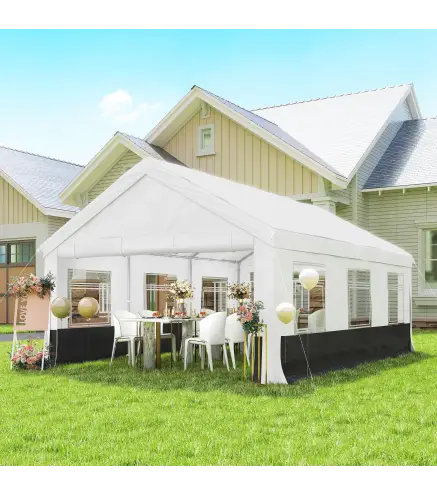 Carpa para Fiestas 4x6 m Carpa de Jardín con Paredes Extraíbles 2 Puertas y Ventanas UPF30+ para Boda Gris y Blanco