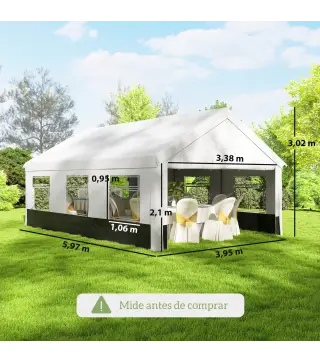 Carpa para Fiestas 4x6 m Carpa de Jardín con Paredes Extraíbles 2 Puertas y Ventanas UPF30+ para Boda Gris y Blanco