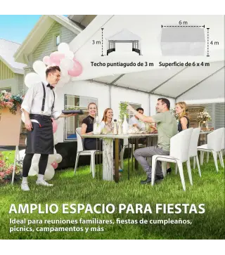 Carpa para Fiestas 4x6 m Carpa de Jardín con Paredes Extraíbles 2 Puertas y Ventanas UPF30+ para Boda Gris y Blanco