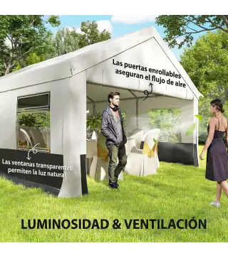 Carpa para Fiestas 4x6 m Carpa de Jardín con Paredes Extraíbles 2 Puertas y Ventanas UPF30+ para Boda Gris y Blanco