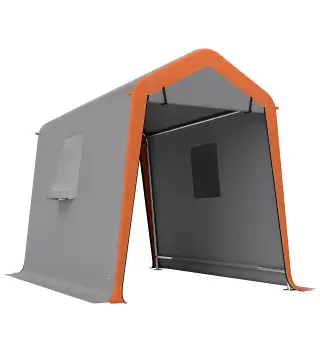 Carpa Garaje Portátil 2,4x1,8 m para Coche Impermeable con Puerta Enrollable con Cremallera Ventanas UPF30+ Gris Claro