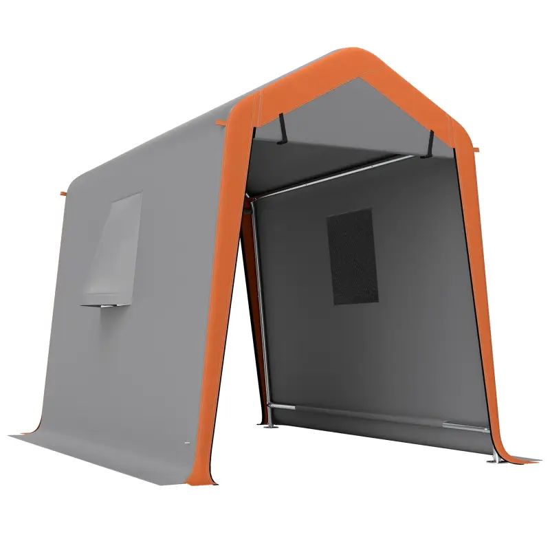 Carpa Garaje Portátil 2,4x1,8 m para Coche Impermeable con Puerta Enrollable con Cremallera Ventanas UPF30+ Gris Claro