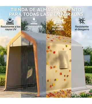 Carpa Garaje Portátil 2,4x1,8 m para Coche Impermeable con Puerta Enrollable con Cremallera Ventanas UPF30+ Gris Claro