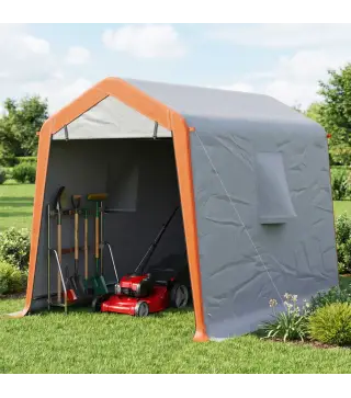 Carpa Garaje Portátil 2,4x1,8 m para Coche Impermeable con Puerta Enrollable con Cremallera Ventanas UPF30+ Gris Claro