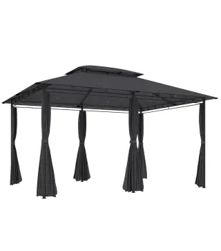 Cenador para Jardín 3x4 m Pabellón de Jardín Gazebo con Doble Techo 6 Paredes Laterales Estructura Metálica Gris