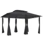 Cenador para Jardín 3x4 m Pabellón de Jardín Gazebo con Doble Techo 6 Paredes Laterales Estructura Metálica Gris