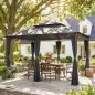Cenador para Jardín 3x4 m Pabellón de Jardín Gazebo con Doble Techo 6 Paredes Laterales Estructura Metálica Gris