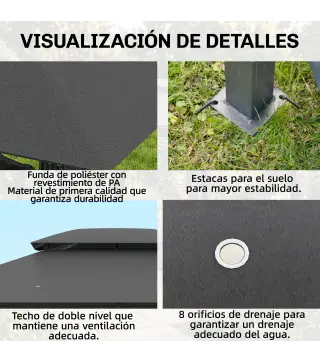 Cenador para Jardín 3x4 m Pabellón de Jardín Gazebo con Doble Techo 6 Paredes Laterales Estructura Metálica Gris