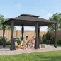Cenador para Jardín 3x4 m Pabellón de Jardín Gazebo con Doble Techo 6 Paredes Laterales Estructura Metálica Gris