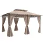 Cenador para Jardín 3x4 m Pabellón de Jardín Gazebo con Doble Techo 6 Paredes Laterales Estructura Metálica Caqui