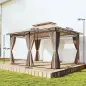 Cenador para Jardín 3x4 m Pabellón de Jardín Gazebo con Doble Techo 6 Paredes Laterales Estructura Metálica Caqui