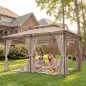 Cenador para Jardín 3x4 m Pabellón de Jardín Gazebo con Doble Techo 6 Paredes Laterales Estructura Metálica Caqui