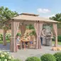 Cenador para Jardín 3x4 m Pabellón de Jardín Gazebo con Doble Techo 6 Paredes Laterales Estructura Metálica Caqui