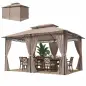 Cenador para Jardín 3x4 m Pabellón de Jardín Gazebo con Doble Techo 6 Paredes Laterales Estructura Metálica Caqui
