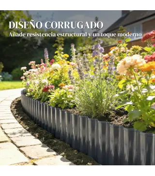 Valla de Jardín Metálica 650x20 cm de Acero Galvanizado Resistente para Huerto Patio Terraza Césped Gris Oscuro