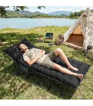 Esterilla de Camping Plegable Portátil con Correas Antideslizante para Cama de Camping Tienda Viajes Negro