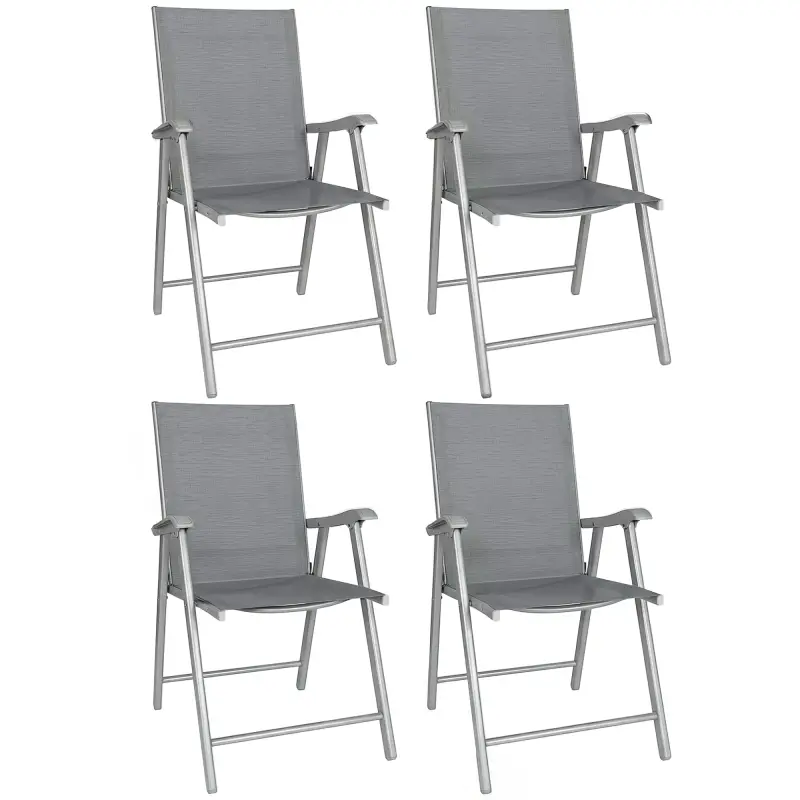 Conjunto de 4 Sillas de Jardín Exterior Plegables con Respaldo Alto y Reposabrazos para Terraza Playa 58x62x97 cm Gris