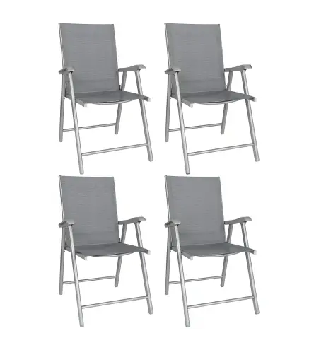 Conjunto de 4 Sillas de Jardín Exterior Plegables con Respaldo Alto y Reposabrazos para Terraza Playa 58x62x97 cm Gris