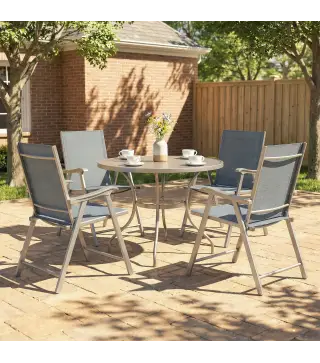 Conjunto de 4 Sillas de Jardín Exterior Plegables con Respaldo Alto y Reposabrazos para Terraza Playa 58x62x97 cm Gris