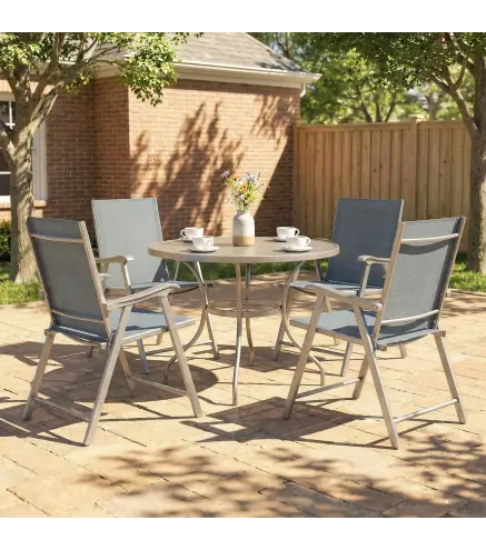 Conjunto de 4 Sillas de Jardín Exterior Plegables con Respaldo Alto y Reposabrazos para Terraza Playa 58x62x97 cm Gris