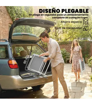 Conjunto de 4 Sillas de Jardín Exterior Plegables con Respaldo Alto y Reposabrazos para Terraza Playa 58x62x97 cm Gris